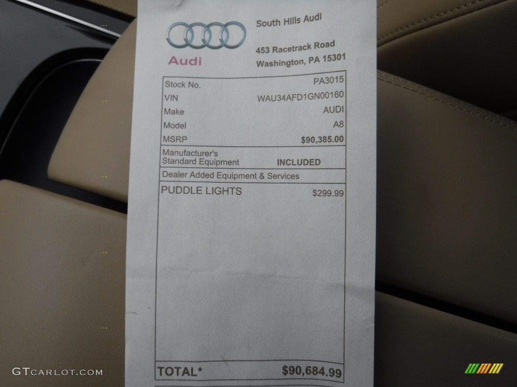 2016 A8 L 3.0T quattro - Ibis White / Velvet Beige photo #44