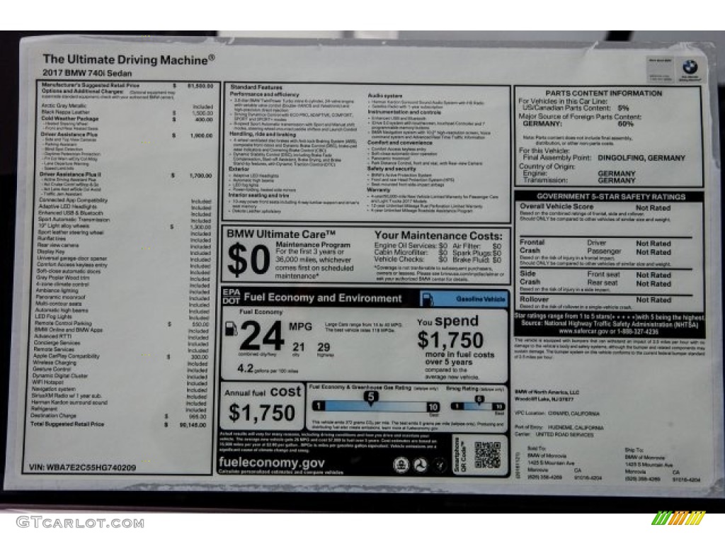 2017 7 Series 740i Sedan - Arctic Gray Metallic / Black photo #11