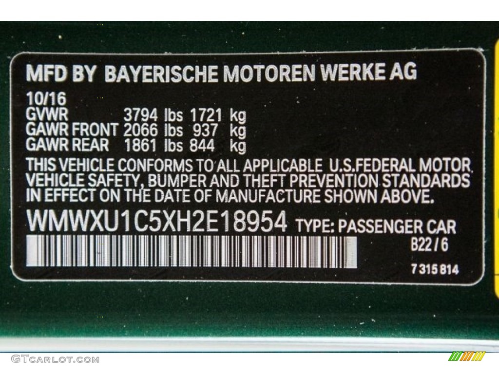 2017 Hardtop Color Code B22 for British Racing Green II Metallic Photo #117500602
