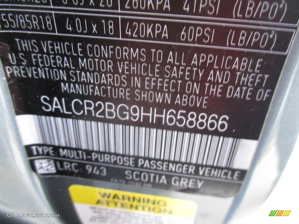 2017 Discovery Sport Color Code 943 for Scotia Grey Metallic Photo #117518374