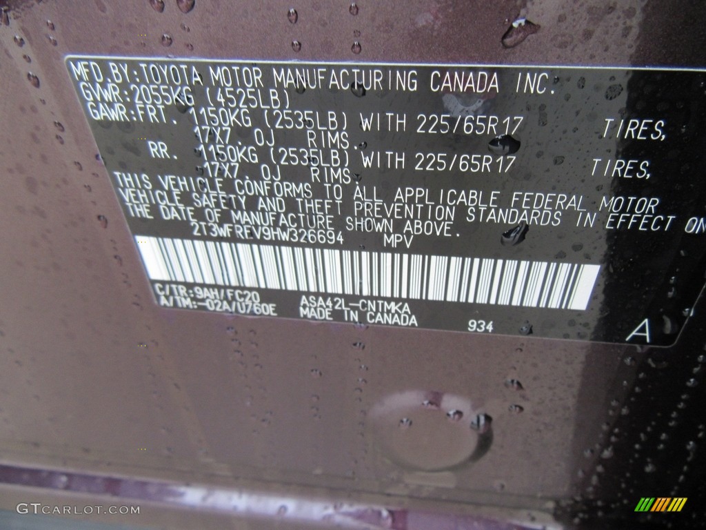 2017 RAV4 Color Code 9AH for Black Current Metallic Photo #117524491