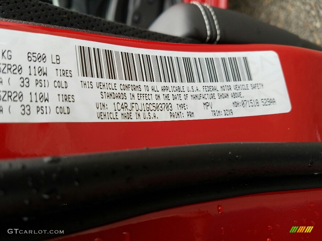 2016 Grand Cherokee Color Code PRM for Redline 2 Coat Pearl Photo #117531733