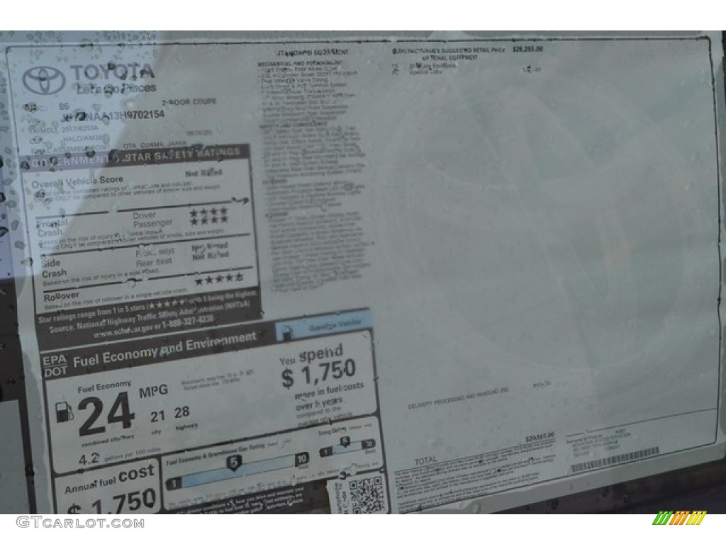 2017 Toyota 86 Standard 86 Model Window Sticker Photos