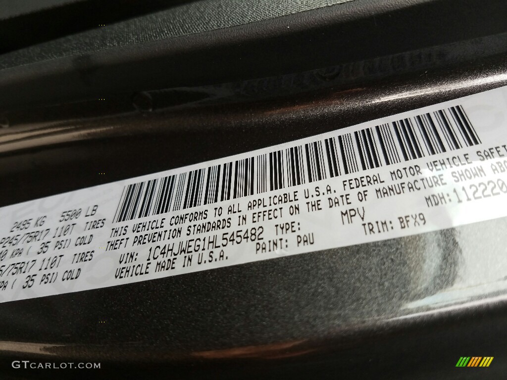 2017 Wrangler Unlimited Color Code PAU for Granite Crystal Metallic Photo #117539522