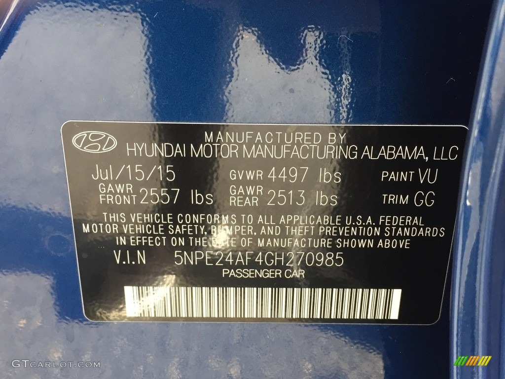 2016 Sonata SE - Lakeside Blue / Gray photo #32