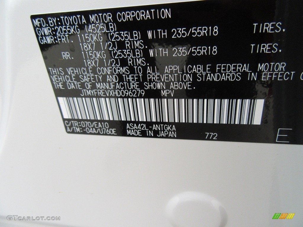 2017 RAV4 Color Code 070 for Blizzard Pearl White Photo #117571444