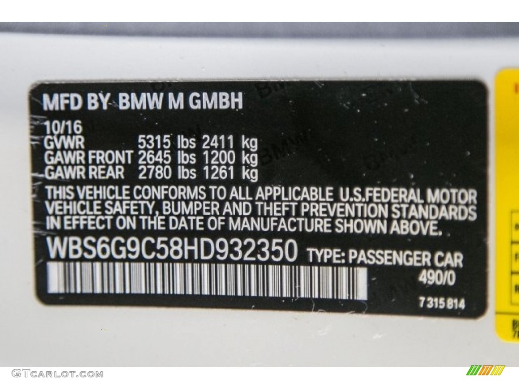 2017 BMW M6 Convertible Color Code Photos