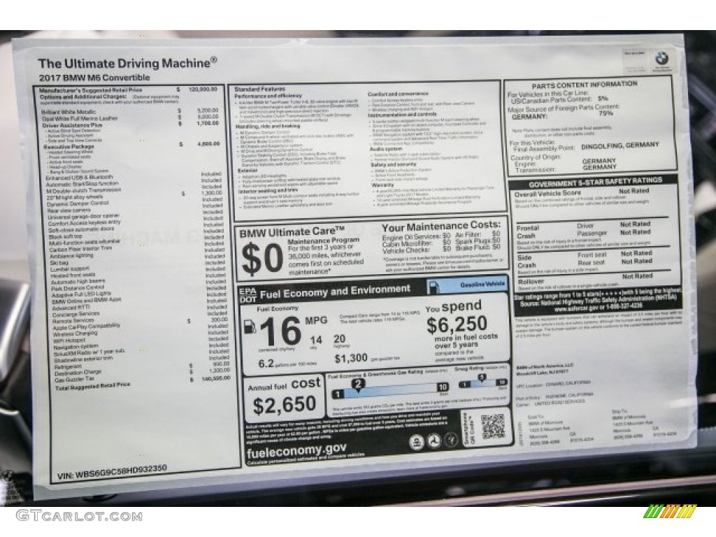 2017 BMW M6 Convertible Window Sticker Photo #117573881