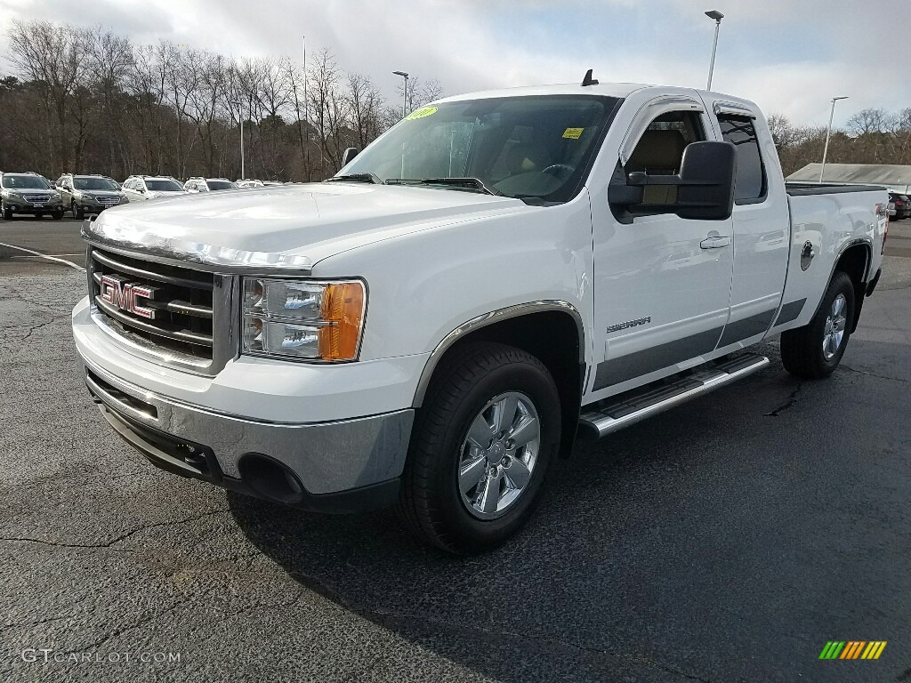 2010 Sierra 1500 SLT Extended Cab 4x4 - Summit White / Very Dark Cashmere/Light Cashmere photo #3