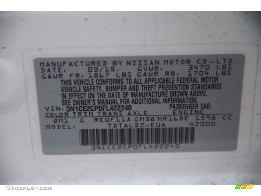2015 Versa Note S - Aspen White / Charcoal photo #28