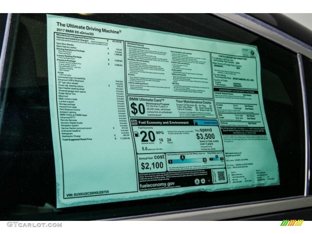 2017 BMW X6 xDrive35i Window Sticker Photo #117615825