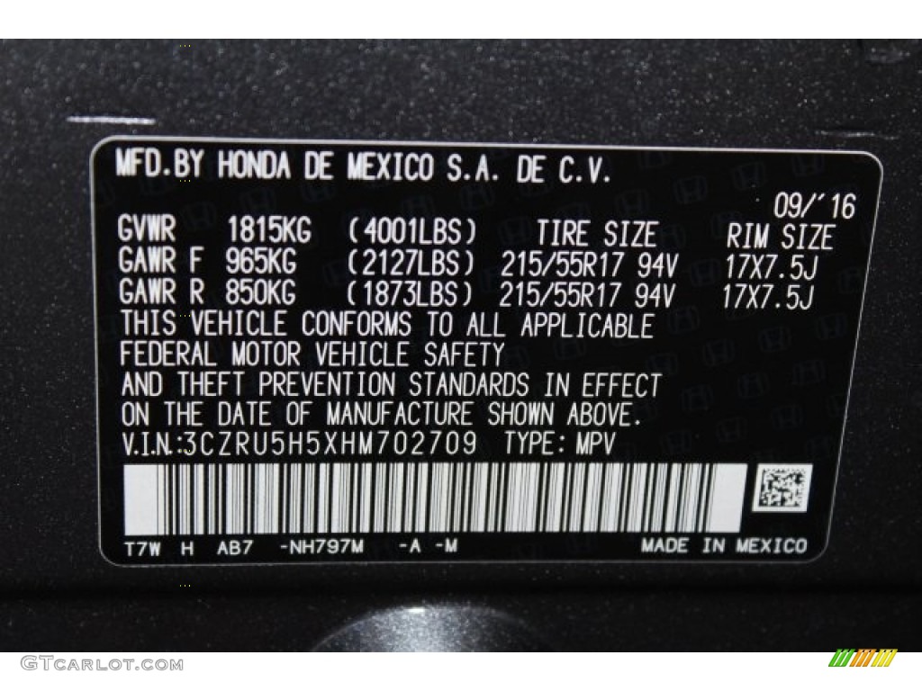 2017 HR-V Color Code NH797M for Modern Steel Metallic Photo #117621441
