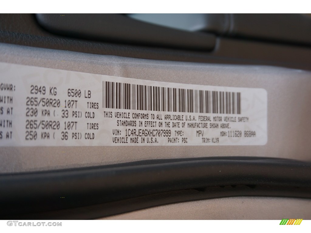 2017 Jeep Grand Cherokee Laredo Color Code Photos