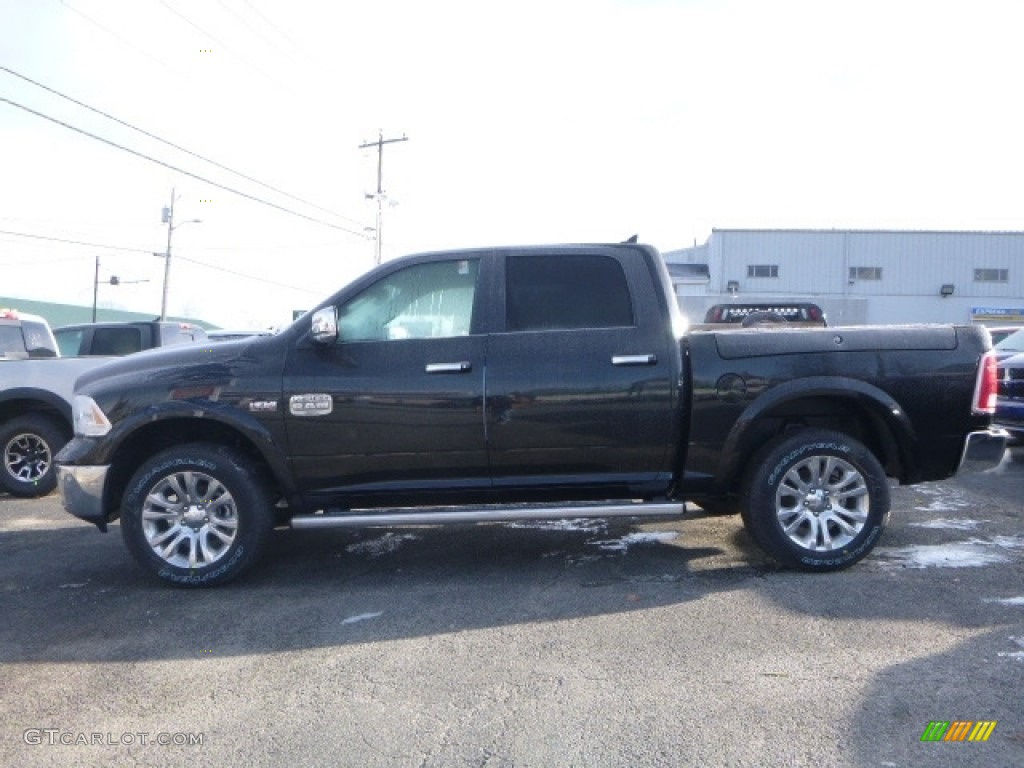 2017 1500 Laramie Longhorn Crew Cab 4x4 - Brilliant Black Crystal Pearl / Canyon Brown/Light Frost Beige photo #3