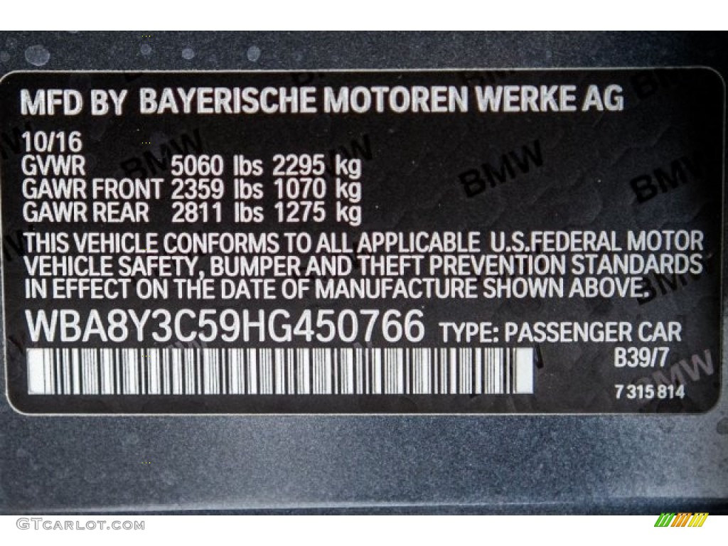 2017 BMW 3 Series 340i xDrive Gran Turismo Color Code Photos