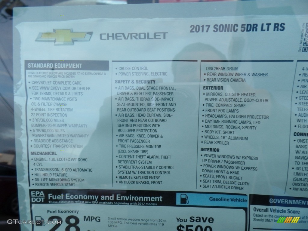2017 Chevrolet Sonic LT Hatchback Window Sticker Photo #117676290