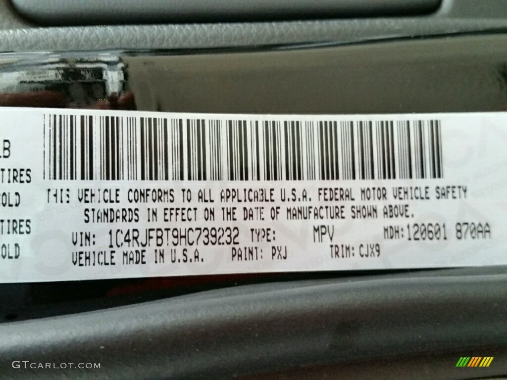 2017 Grand Cherokee Color Code PXJ for Diamond Black Crystal Pearl Photo #117685101