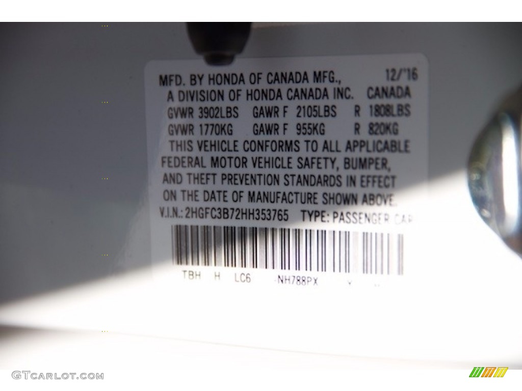 2017 Civic EX-L Coupe - White Orchid Pearl / Black/Gray photo #16