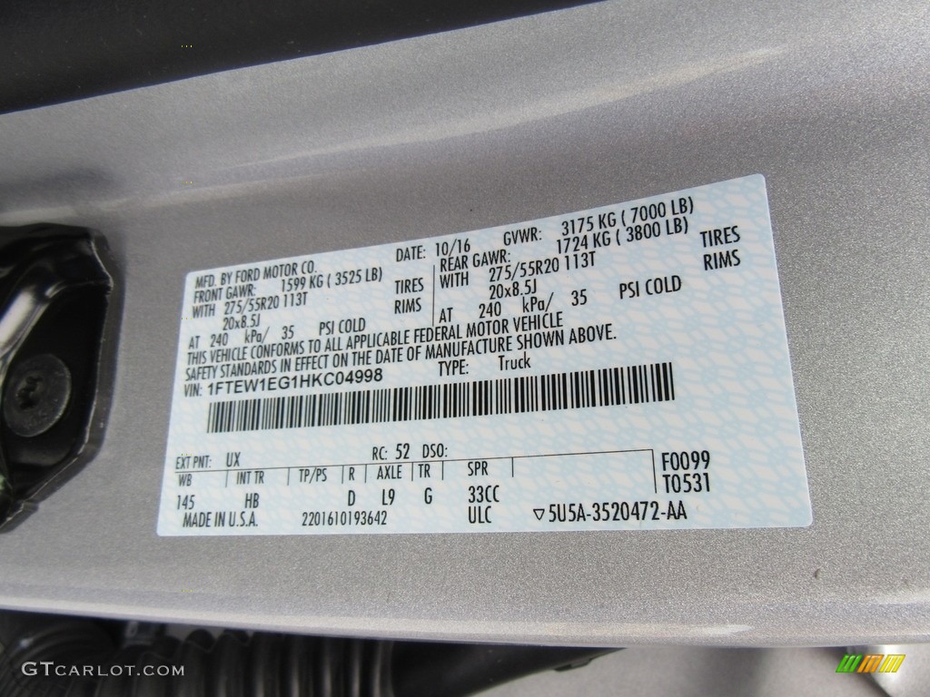 2017 F150 Color Code UX for Ingot Silver Photo #117708971