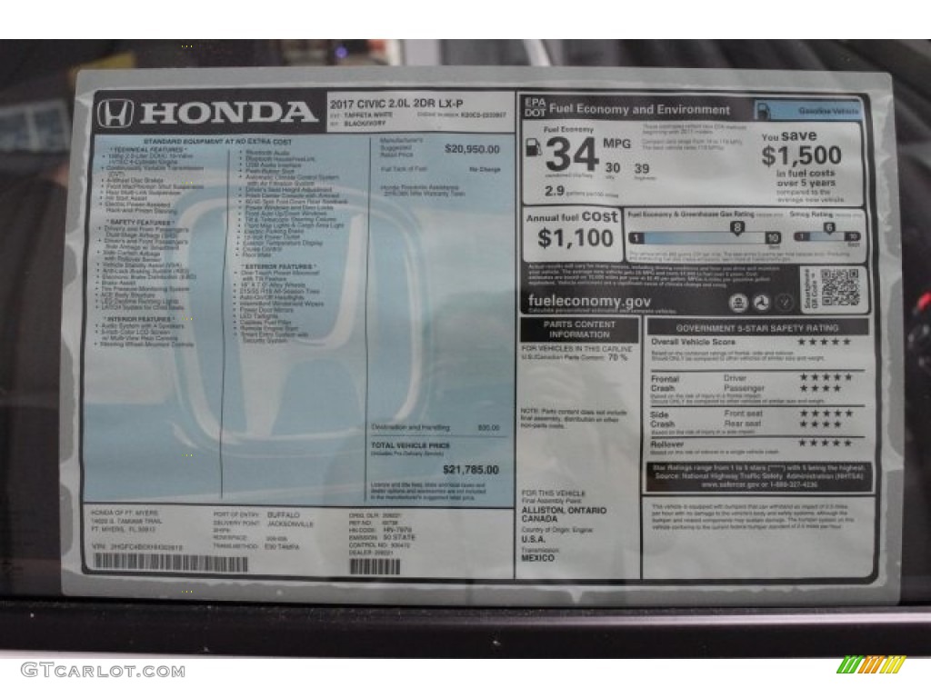 2017 Honda Civic LX-P Coupe Window Sticker Photo #117718628