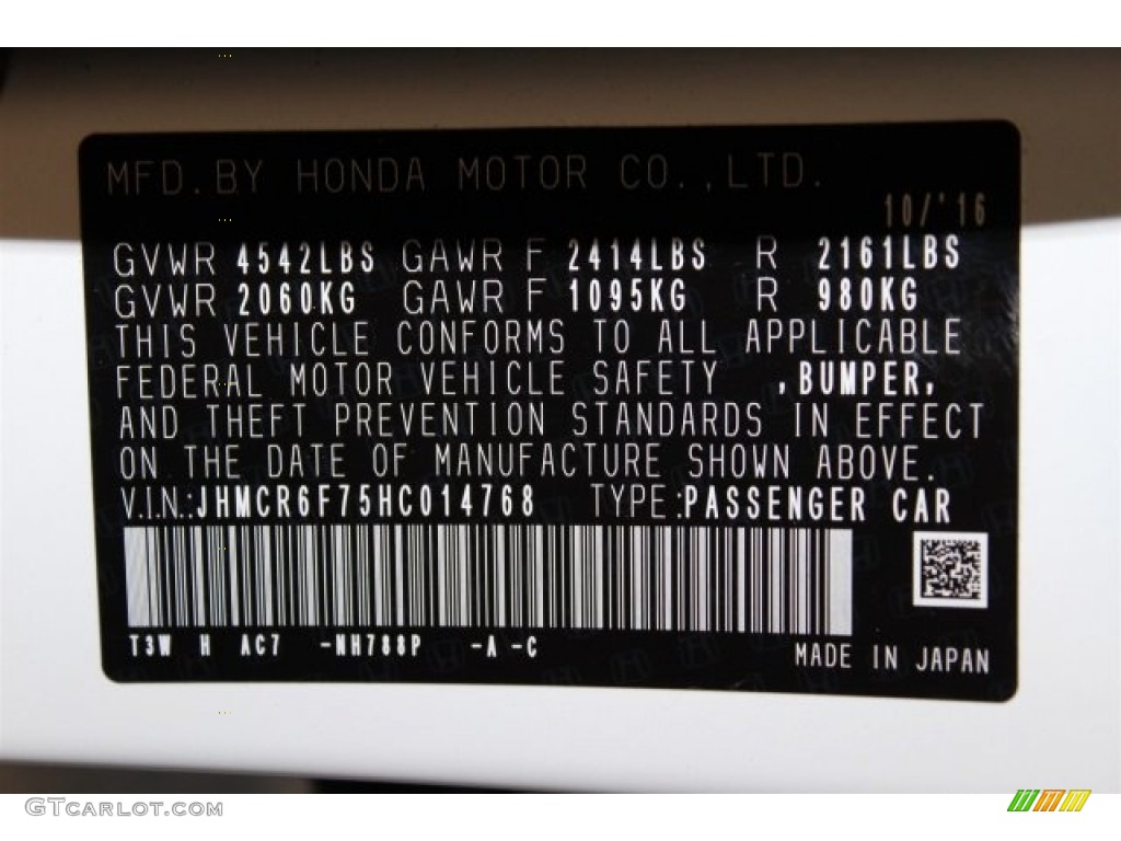 2017 Honda Accord Hybrid Touring Sedan Color Code Photos