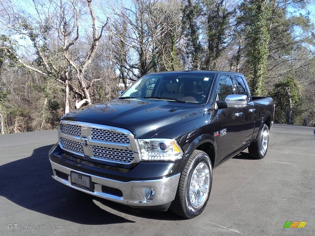 2017 1500 Laramie Quad Cab 4x4 - Brilliant Black Crystal Pearl / Canyon Brown/Light Frost Beige photo #2