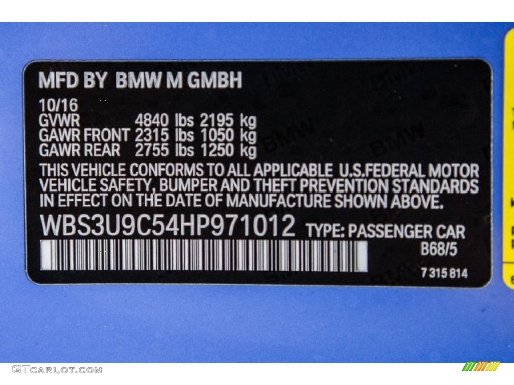 2017 M4 Color Code B68 for Yas Marina Blue Metallic Photo #117755259