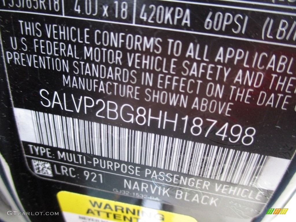 2017 Range Rover Evoque Color Code 921 for Narvik Black Photo #117766190
