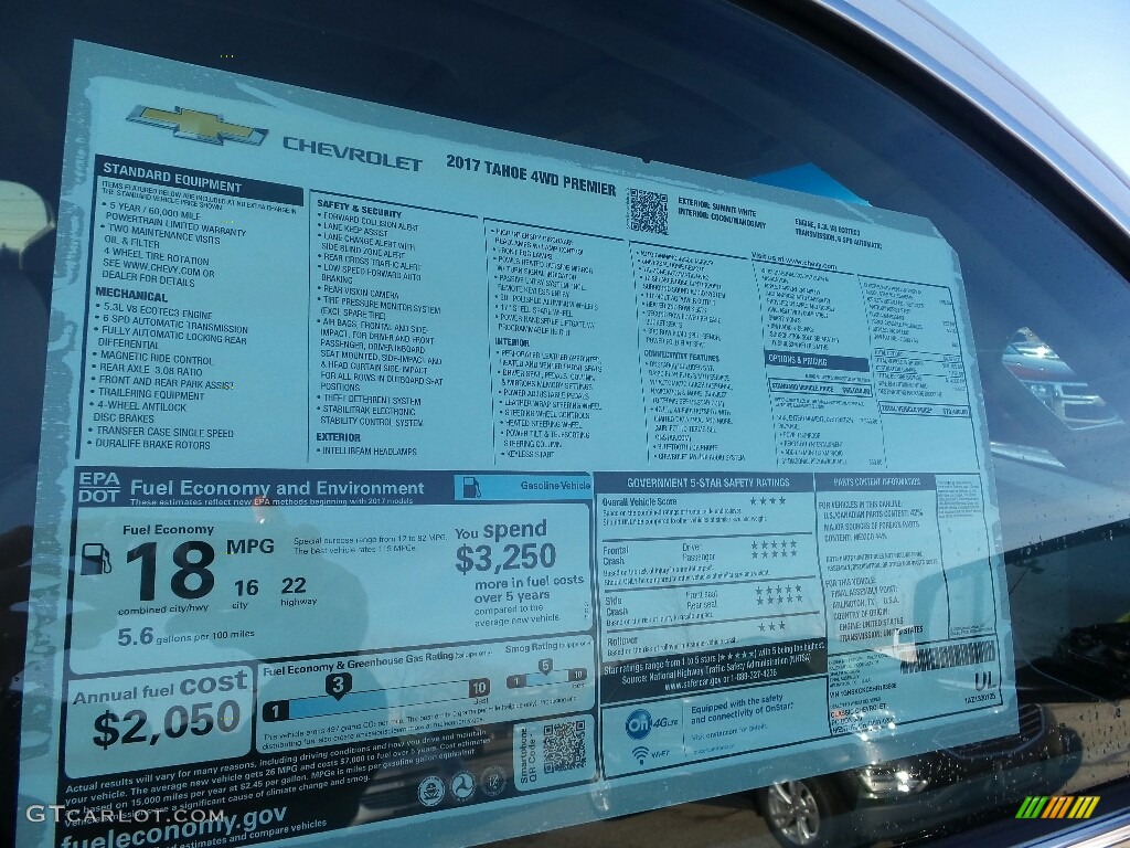 2017 Chevrolet Tahoe Premier 4WD Window Sticker Photo #117796555