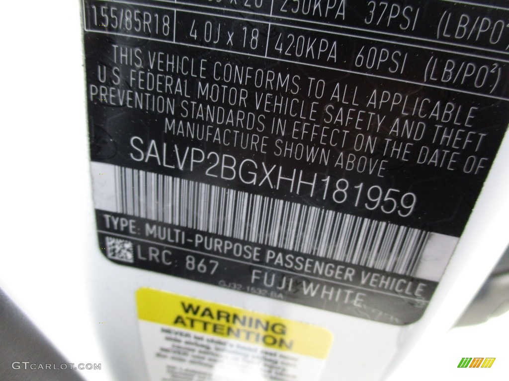 2017 Range Rover Evoque Color Code 867 for Fuji White Photo #117798391