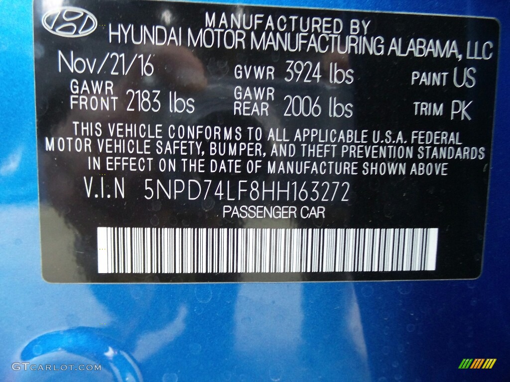 2017 Elantra SE - Electric Blue / Gray photo #8