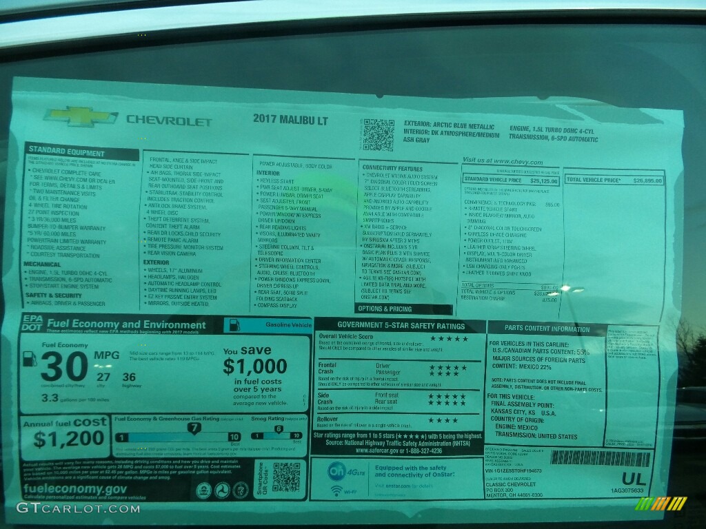 2017 Malibu LT - Arctic Blue Metallic / Dark Atmosphere/Medium Ash Gray photo #4