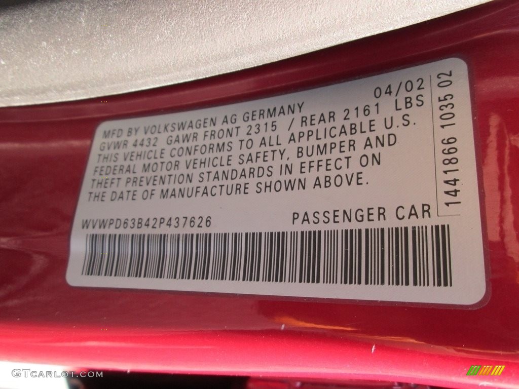 2002 Passat GLS Sedan - Colorado Red Pearl / Beige photo #29