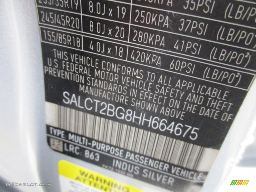 2017 Discovery Sport Color Code 863 for Indus Silver Metallic Photo #117874747