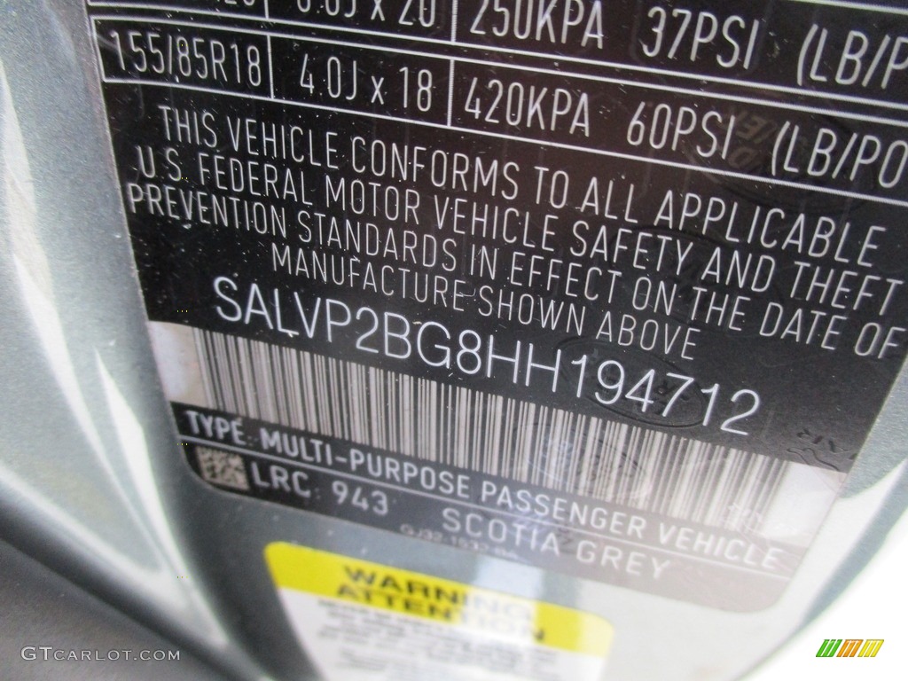 2017 Range Rover Evoque Color Code 943 for Scotia Grey Metallic Photo #117940343