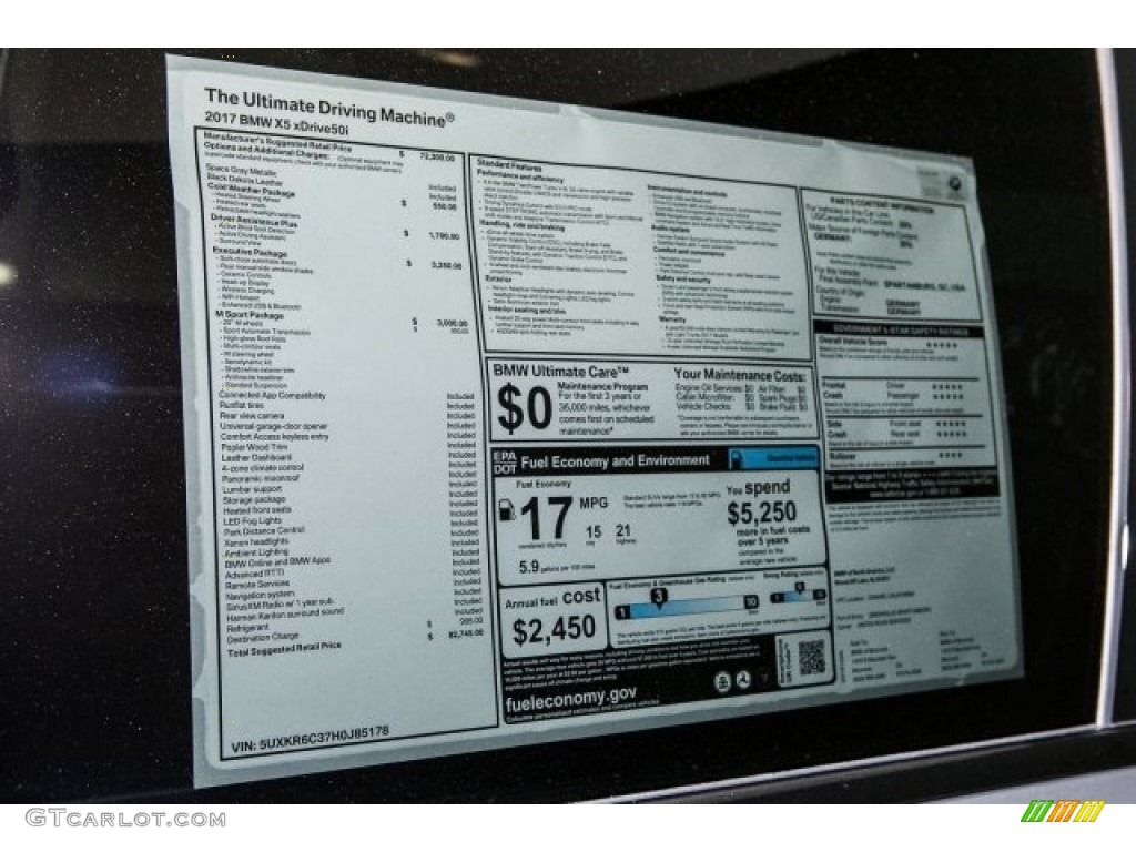 2017 BMW X5 xDrive50i Window Sticker Photo #117941309