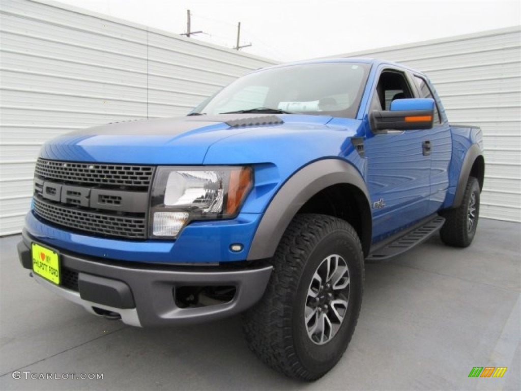 2012 F150 SVT Raptor SuperCab 4x4 - Blue Flame Metallic / Raptor Black Leather/Cloth photo #3