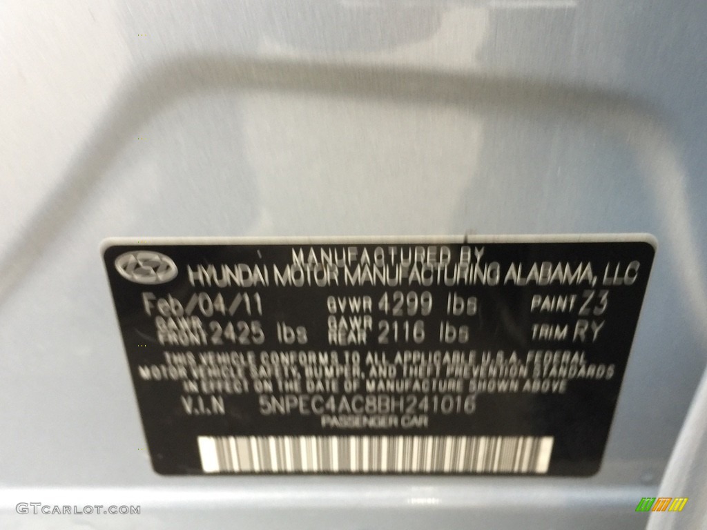 2011 Sonata SE - Iridescent Silver Blue Metallic / Black photo #31