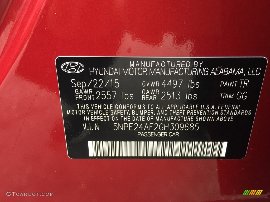 2016 Sonata SE - Venetian Red / Beige photo #31