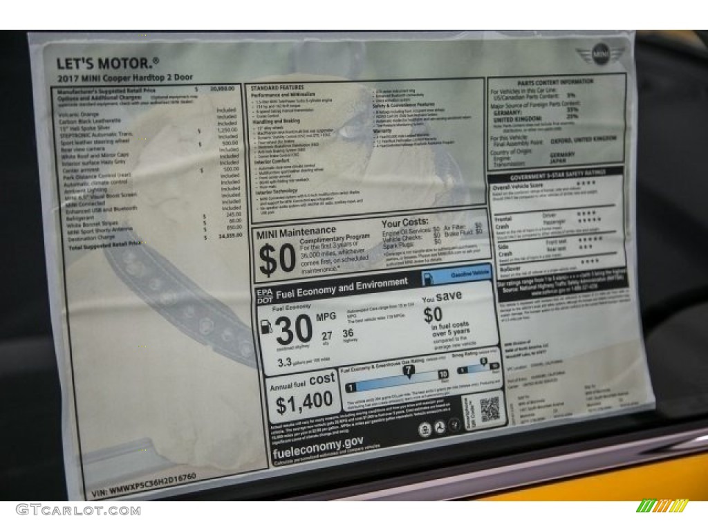 2017 Mini Hardtop Cooper 2 Door Window Sticker Photo #117970667