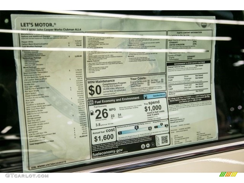 2017 Mini Clubman John Cooperworks ALL4 Window Sticker Photo #117979539