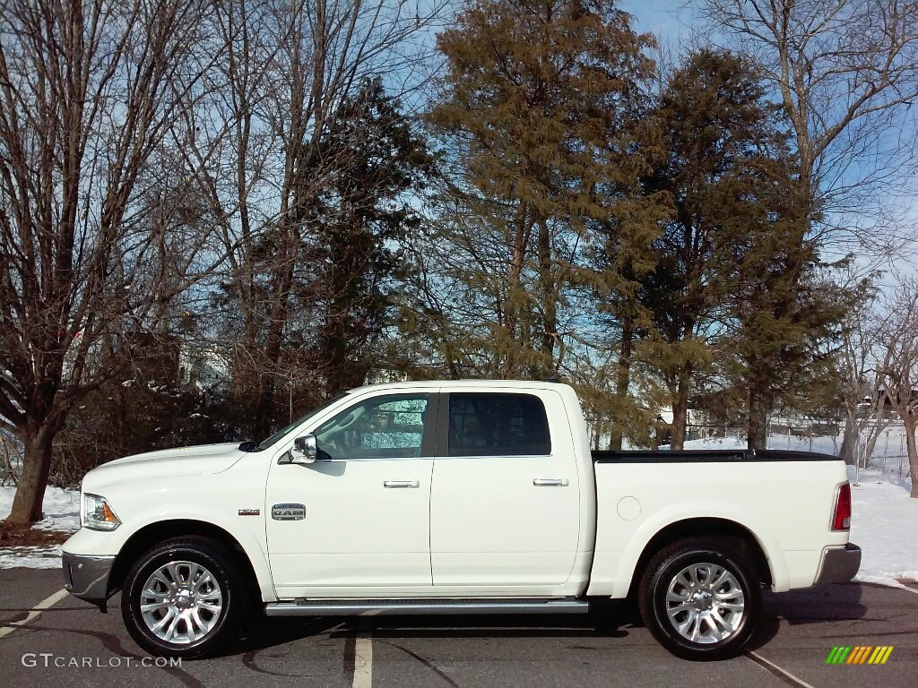 2017 1500 Laramie Longhorn Crew Cab 4x4 - Pearl White / Canyon Brown/Light Frost Beige photo #1