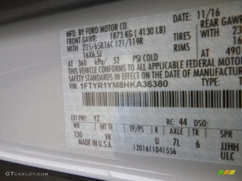 2017 Transit Color Code YZ for Oxford White Photo #118012569