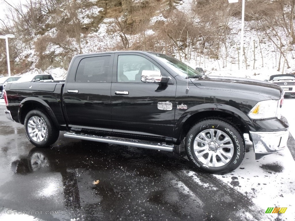 Brilliant Black Crystal Pearl 2017 Ram 1500 Laramie Longhorn Crew Cab 4x4 Exterior Photo #118014606