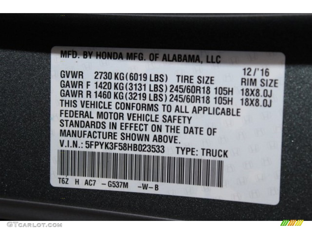 2017 Ridgeline Color Code G537M for Forest Mist Metallic Photo #118026786