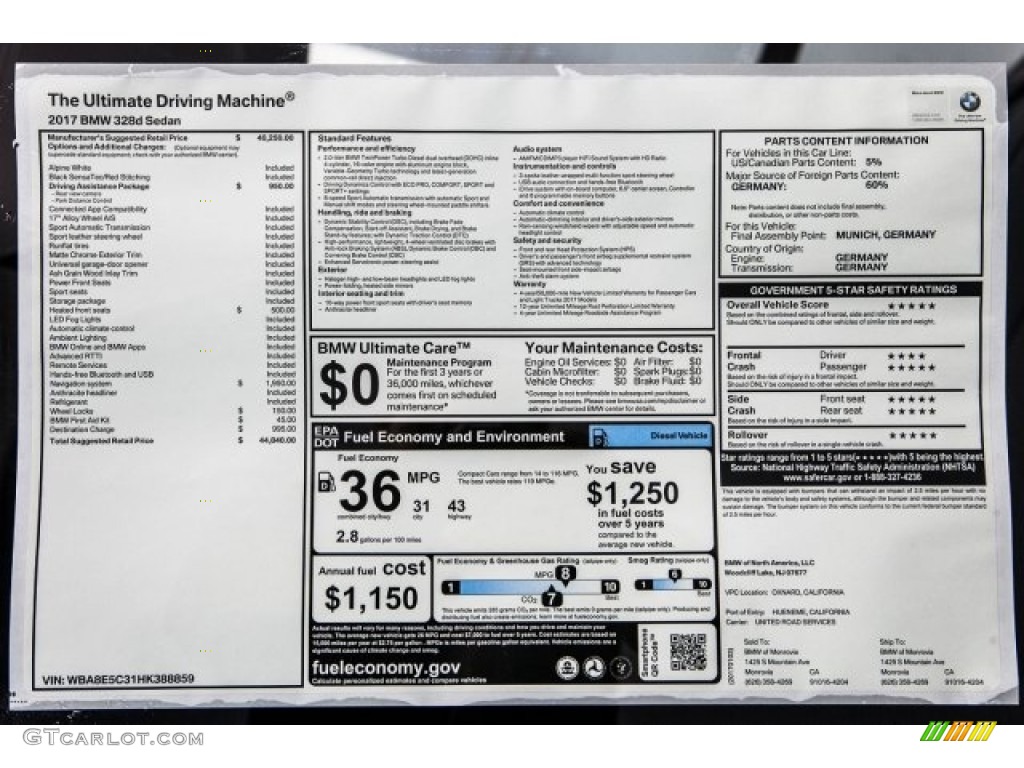 2017 3 Series 328d Sedan - Alpine White / Black photo #10