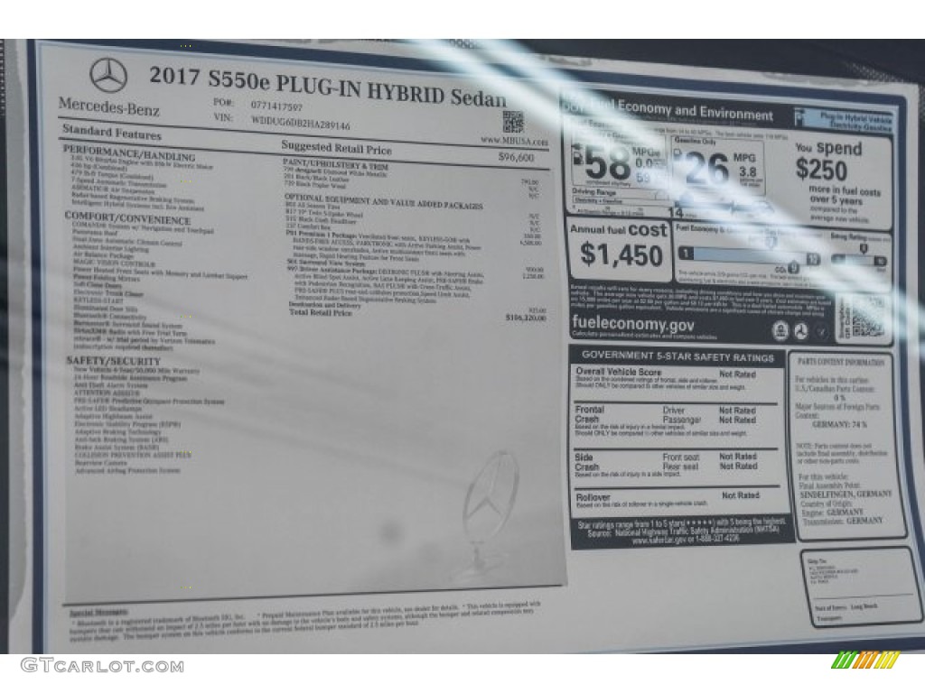 2017 Mercedes-Benz S 550e Plug-In Hybrid Window Sticker Photo #118030863