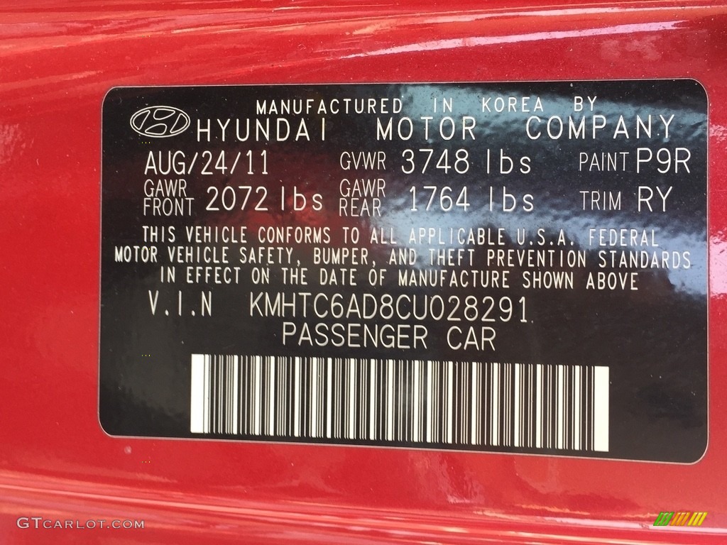 2012 Veloster  - Boston Red / Gray photo #29