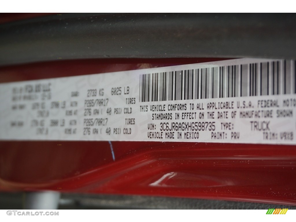 2017 1500 Color Code PRV for Delmonico Red Pearl Photo #118043688