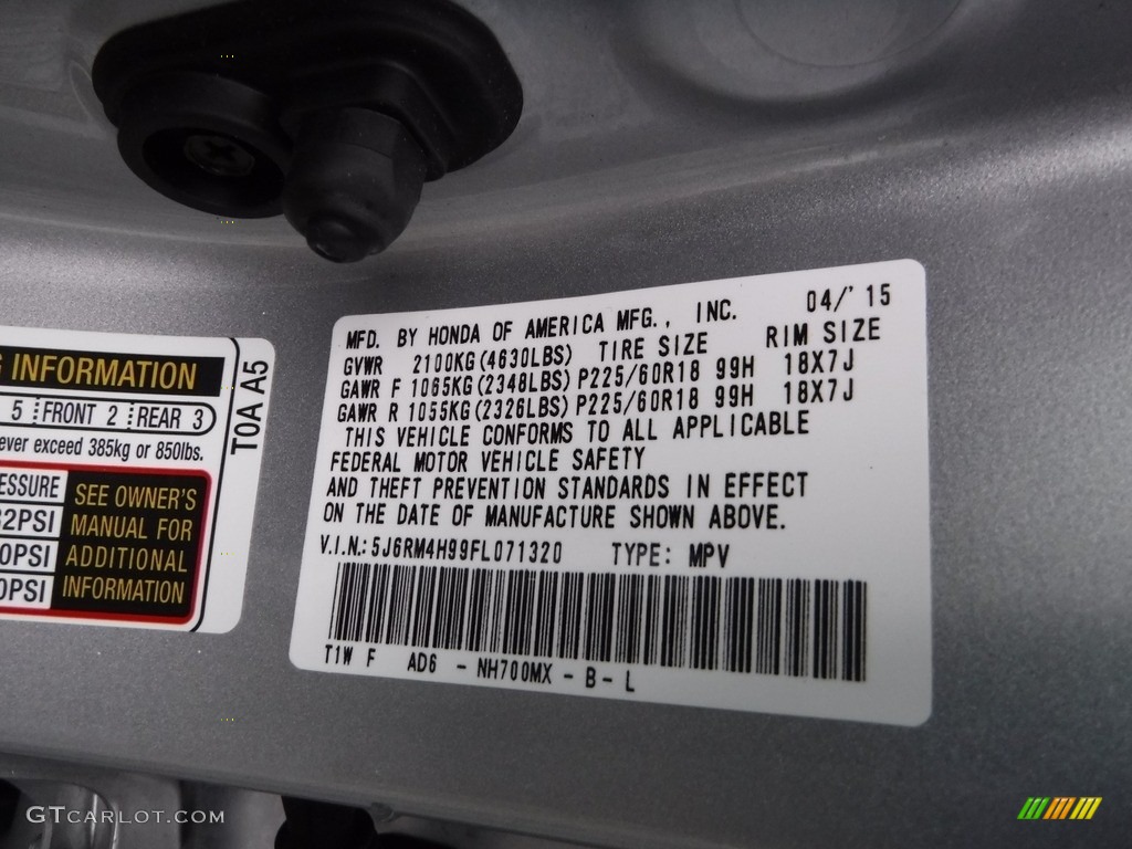 2015 CR-V Touring AWD - Alabaster Silver Metallic / Gray photo #29